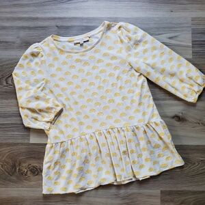 Women's LOFT clip dot‎ peplum blouse. Medium. Like new. Polka dots yellow white